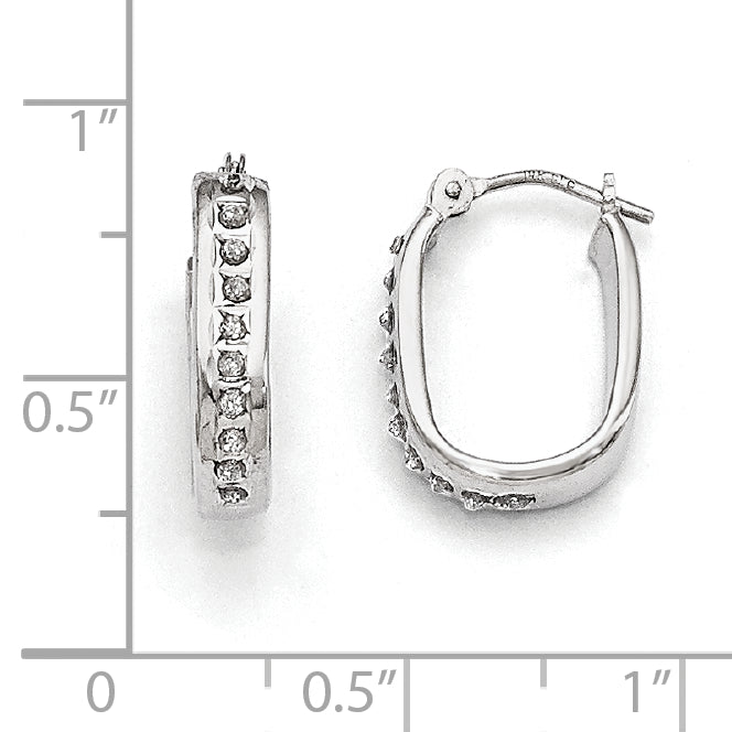 14k White Gold Diamond Fascination Diamond Dust/Accent 4x16mm Oval Hoop Earrings DF159