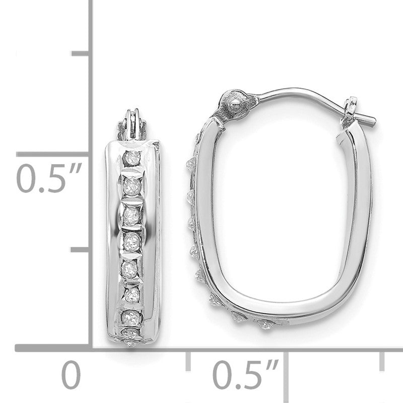 14k White Gold Diamond Fascination Diamond Dust/Accent 4x16mm Oval Hoop Earrings DF159