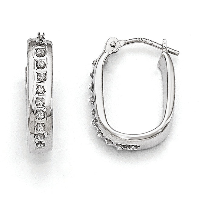 14k White Gold Diamond Fascination Diamond Dust/Accent 4x16mm Oval Hoop Earrings DF159