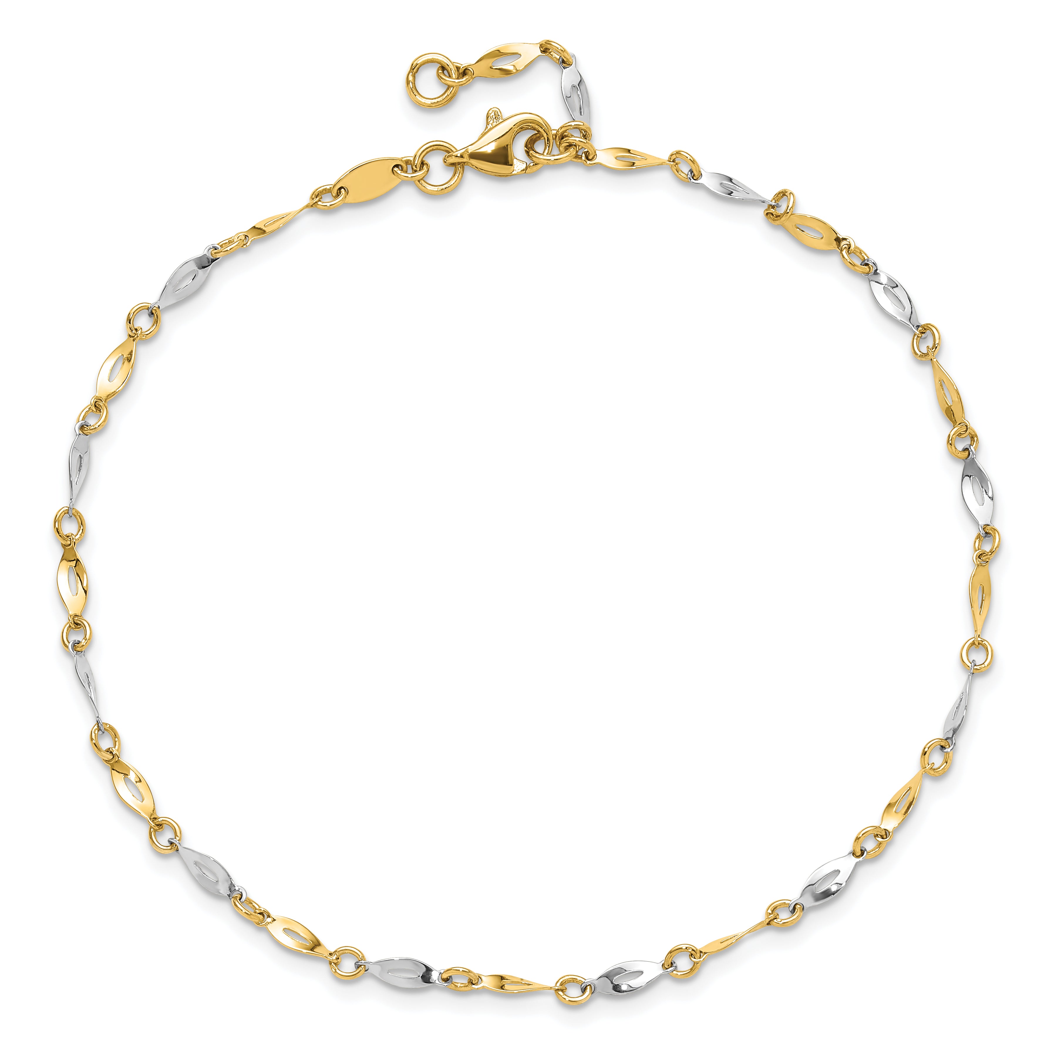 14K Two-Tone Polished Twisted Link 9 inch Plus 1 inch Extender - Total 10 inch Anklet ANK280