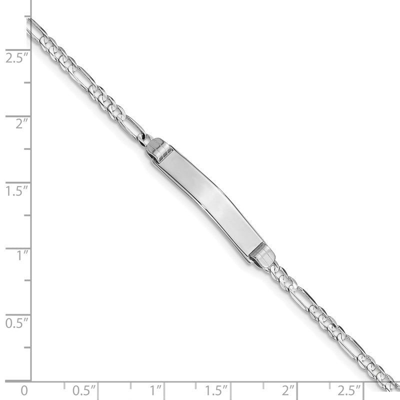14k White Gold Polished Solid Chain/Solid Plate Figaro Link 25x4.8mm Plate 7 inch ID Bracelet FG80IDW