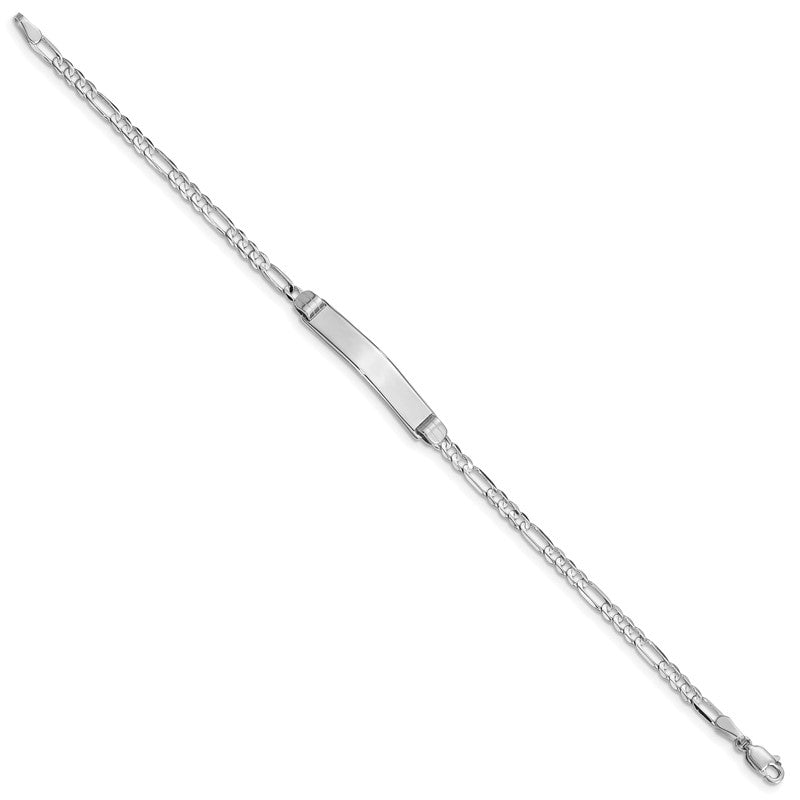 14k White Gold Polished Solid Chain/Solid Plate Figaro Link 25x4.8mm Plate 7 inch ID Bracelet FG80IDW