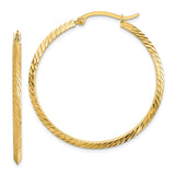 14K 2.00x38mm Polished Diamond-Cut Knife-Edge Tube Hoop Earrings TF1448