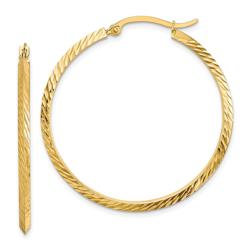 14K 2.00x38mm Polished Diamond-Cut Knife-Edge Tube Hoop Earrings TF1448