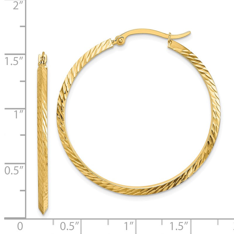 14K 2.00x38mm Polished Diamond-Cut Knife-Edge Tube Hoop Earrings TF1448