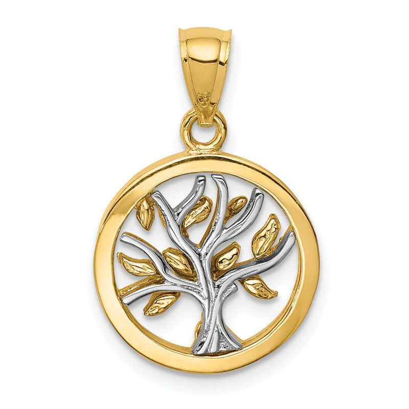 14K Two-tone Polished Tree of Life Pendant D4574