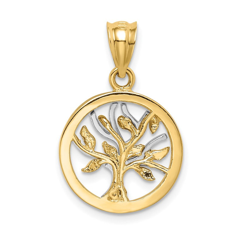14K Two-tone Polished Tree of Life Pendant D4574