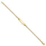 14k Polished Solid Chain/Solid Plate Flat Anchor Link Soft Diamond Shape 19.5x5.2mm Plate 6 inch Baby/Child ID Bracelet BID104C