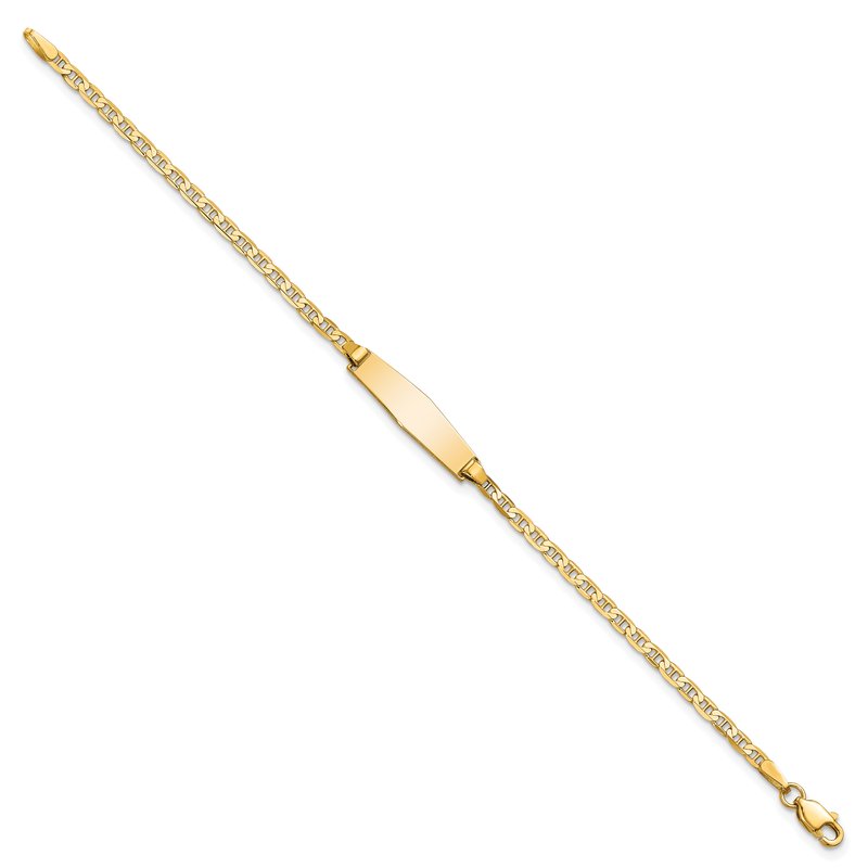 14k Polished Solid Chain/Solid Plate Flat Anchor Link Soft Diamond Shape 19.5x5.2mm Plate 6 inch Baby/Child ID Bracelet BID104C