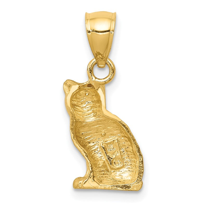 14K Satin Diamond-cut Cat Pendant K3351