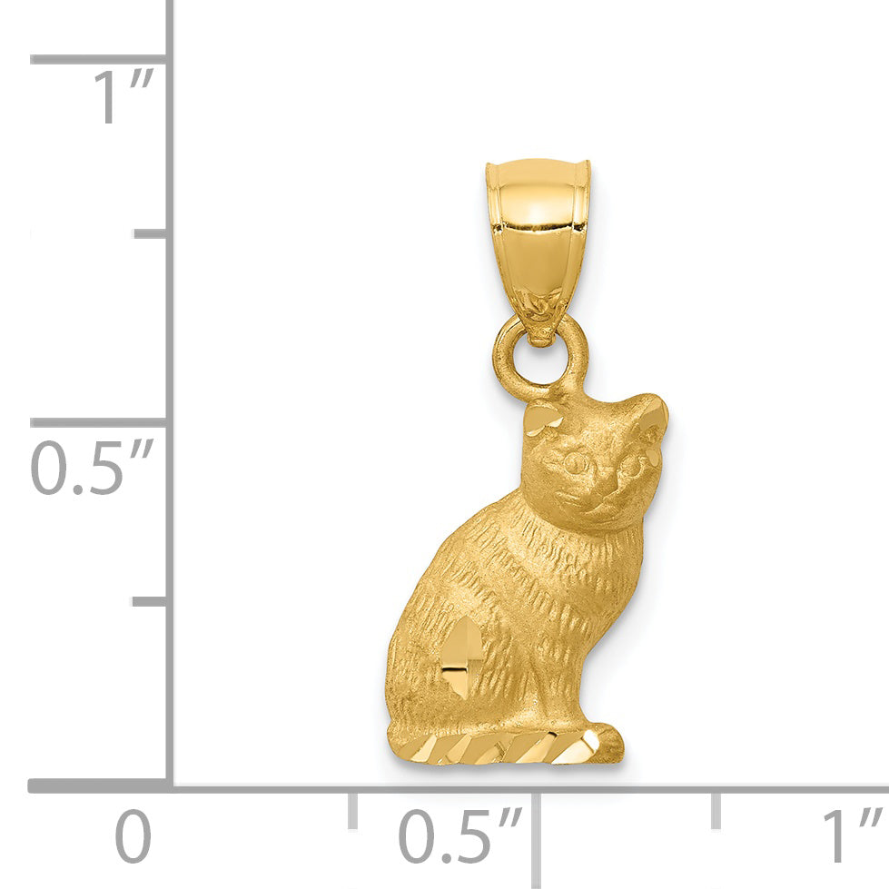 14K Satin Diamond-cut Cat Pendant K3351