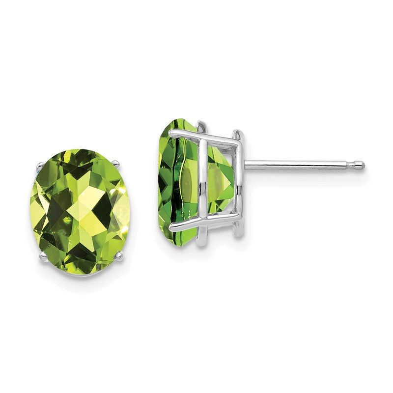 14k White Gold 10x8mm Oval Peridot Post Earrings XE90WPE