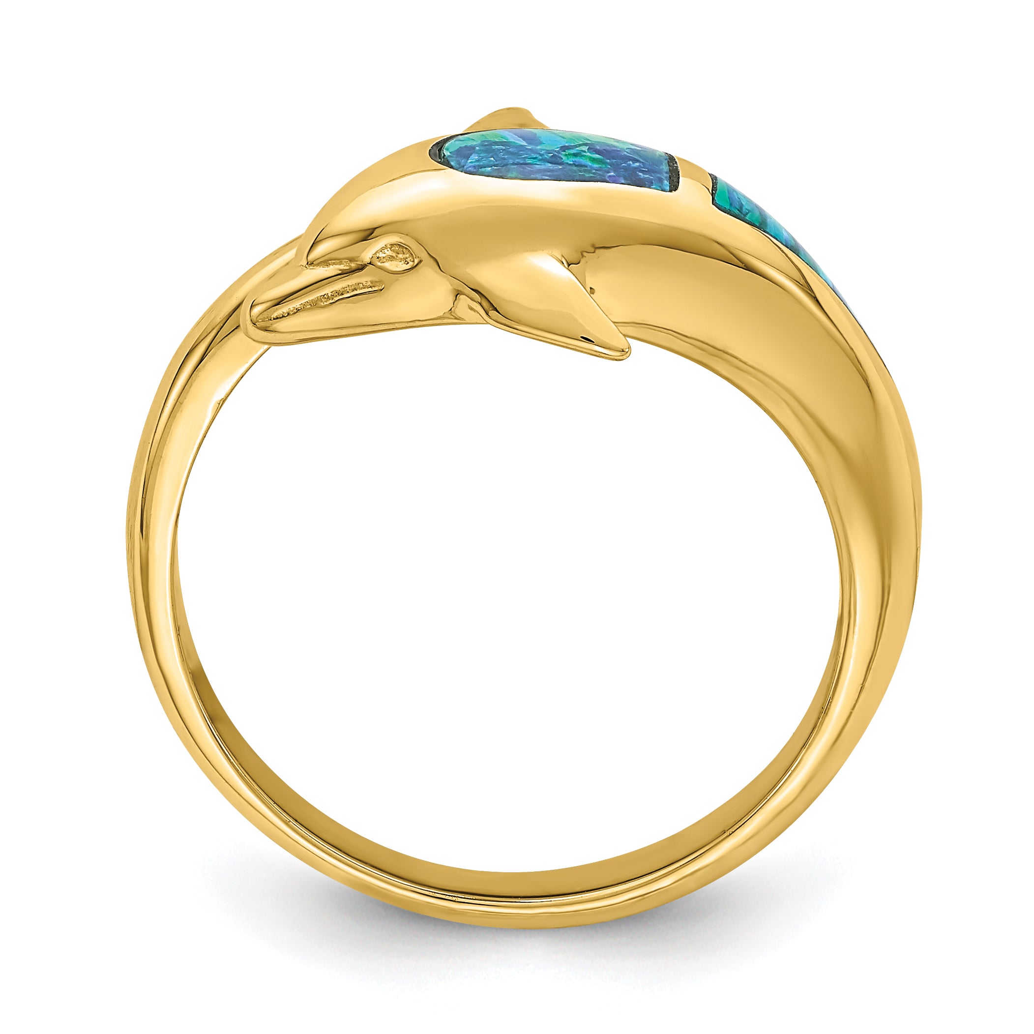 14K Lab Created Opal Dolphin Ring R656