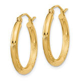 14k 2.5x20mm Satin Diamond-cut Round Tube Hoop Earrings TC245