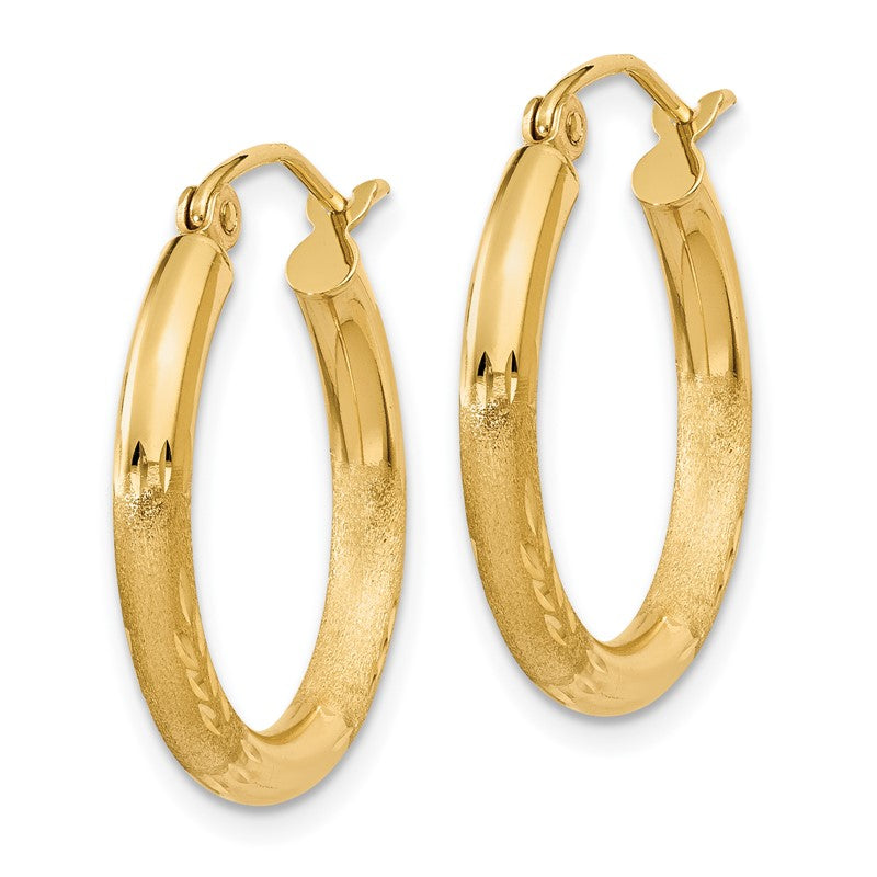 14k 2.5x20mm Satin Diamond-cut Round Tube Hoop Earrings TC245