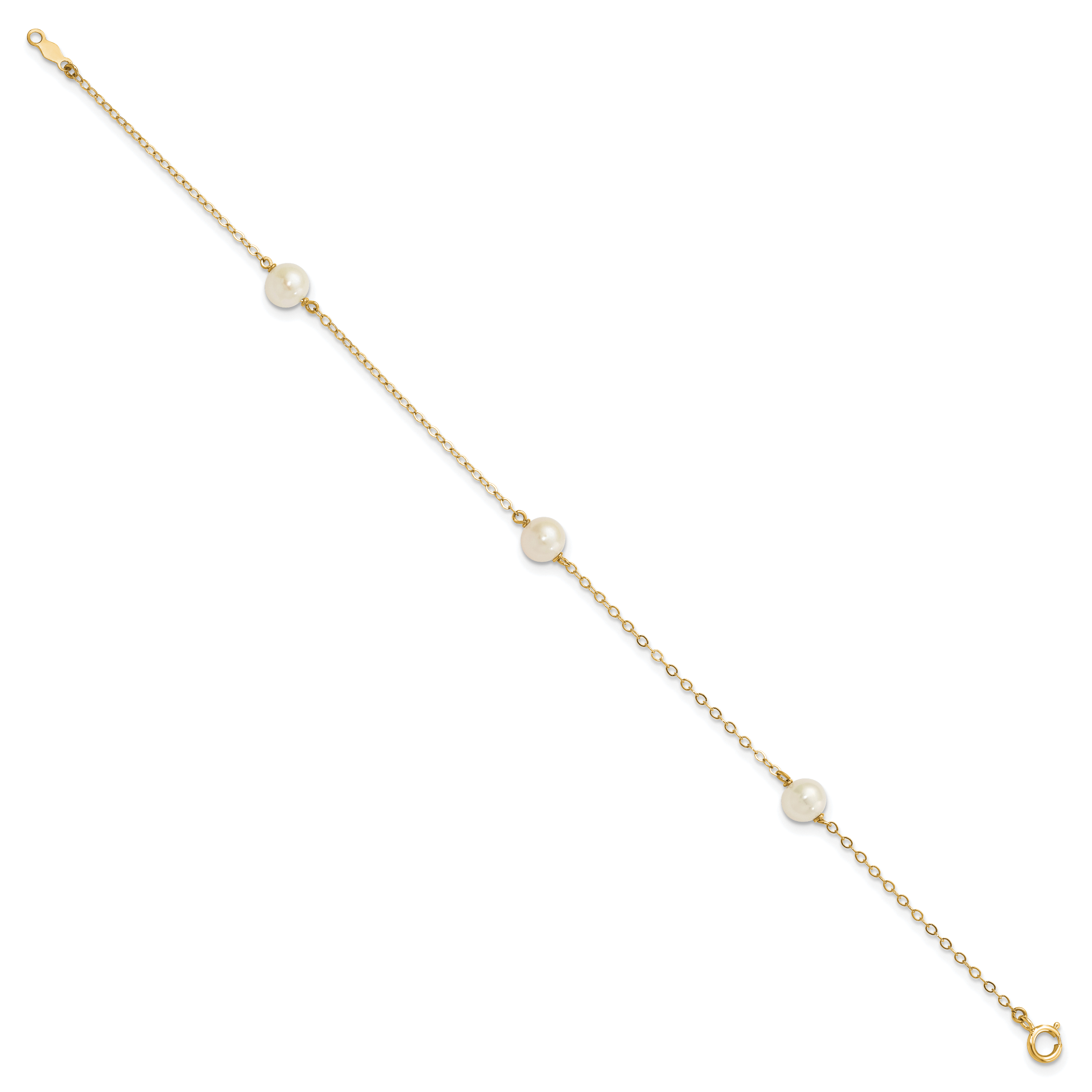 14k 5-6mm White Near-Round Freshwater Cultured Pearl 3-Station 7.25 inch Bracelet XF560