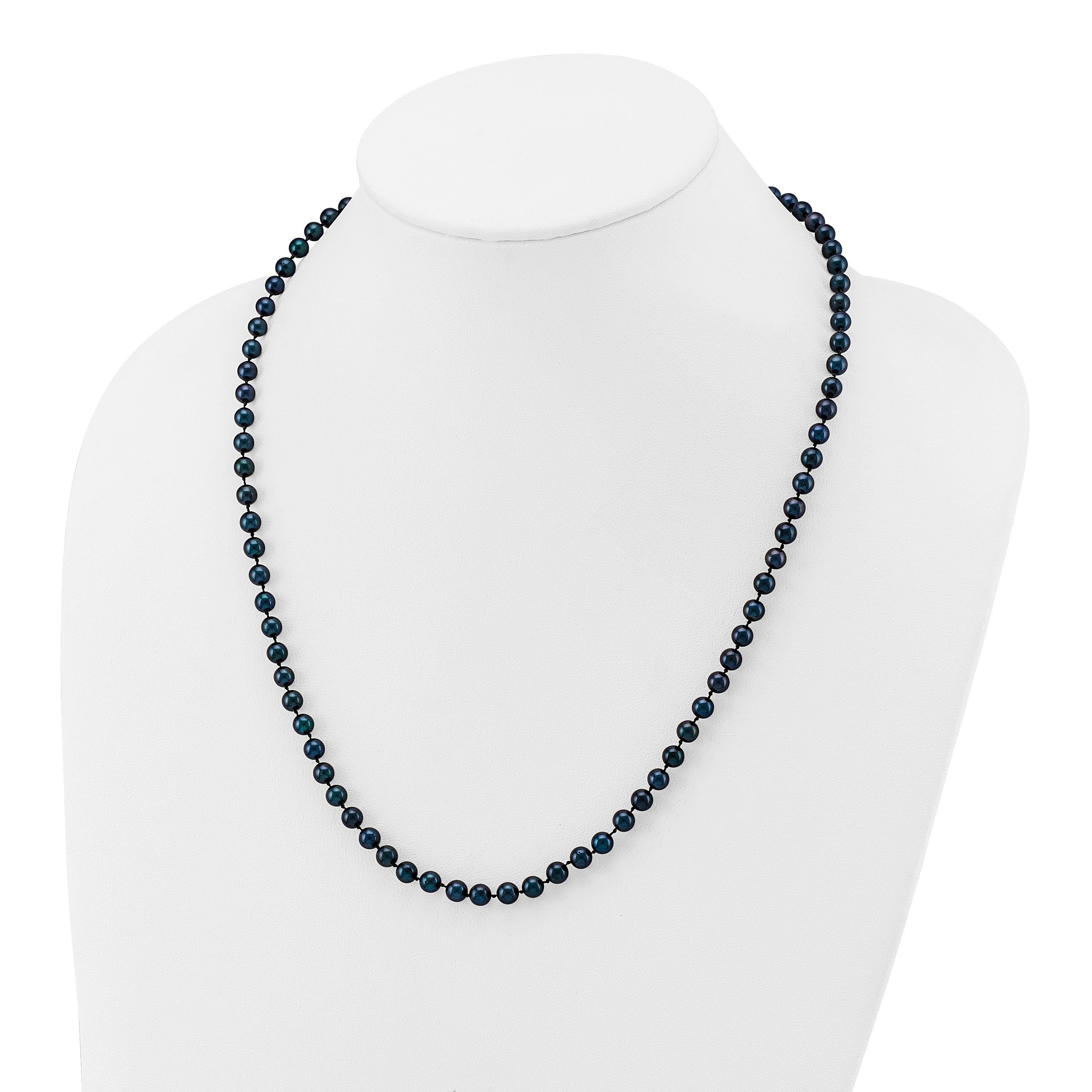 14k White Gold 5-6mm Black Round Akoya Saltwater Cultured Pearl 16 inch Necklace PLB50