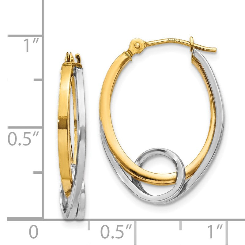 14k Two-tone Oval Loop Hoop Earrings YE1024