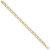 14k 7.5mm Solid Polished and Textured Triple Link 7 inch Charm Bracelet DO532