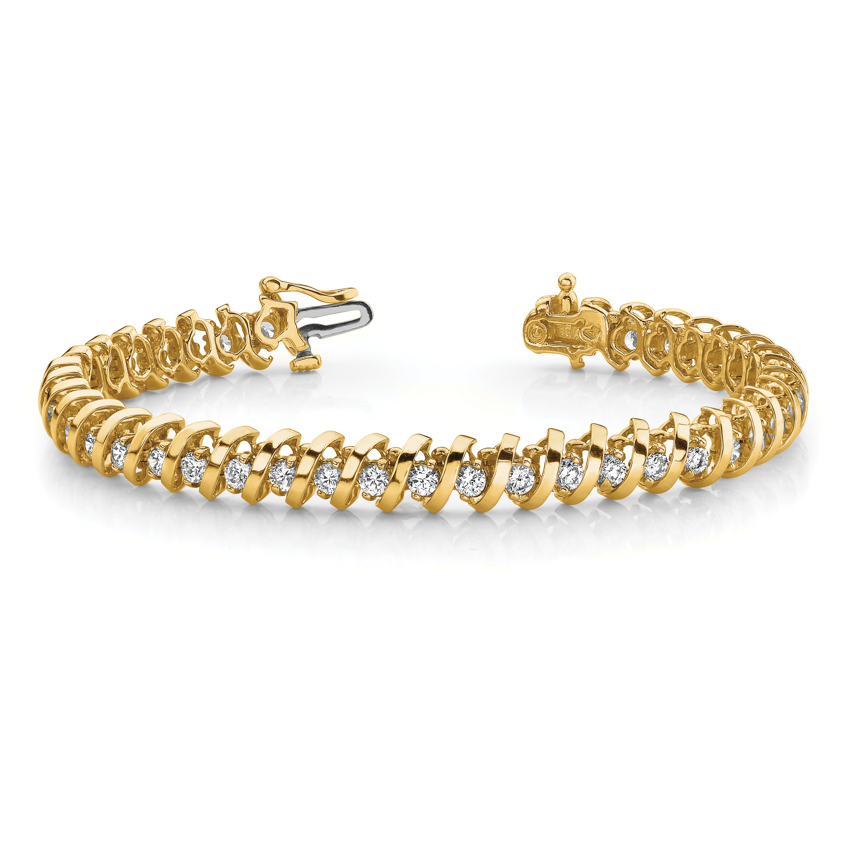 14k Complete 1.4 carat Round AAA Diamond Fancy Spiral 7 inch Tennis Bracelet X2001AAA