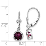 14k White Gold 6mm Round Rhodolite Garnet Bezel Leverback Dangle Earrings XLB101WRG