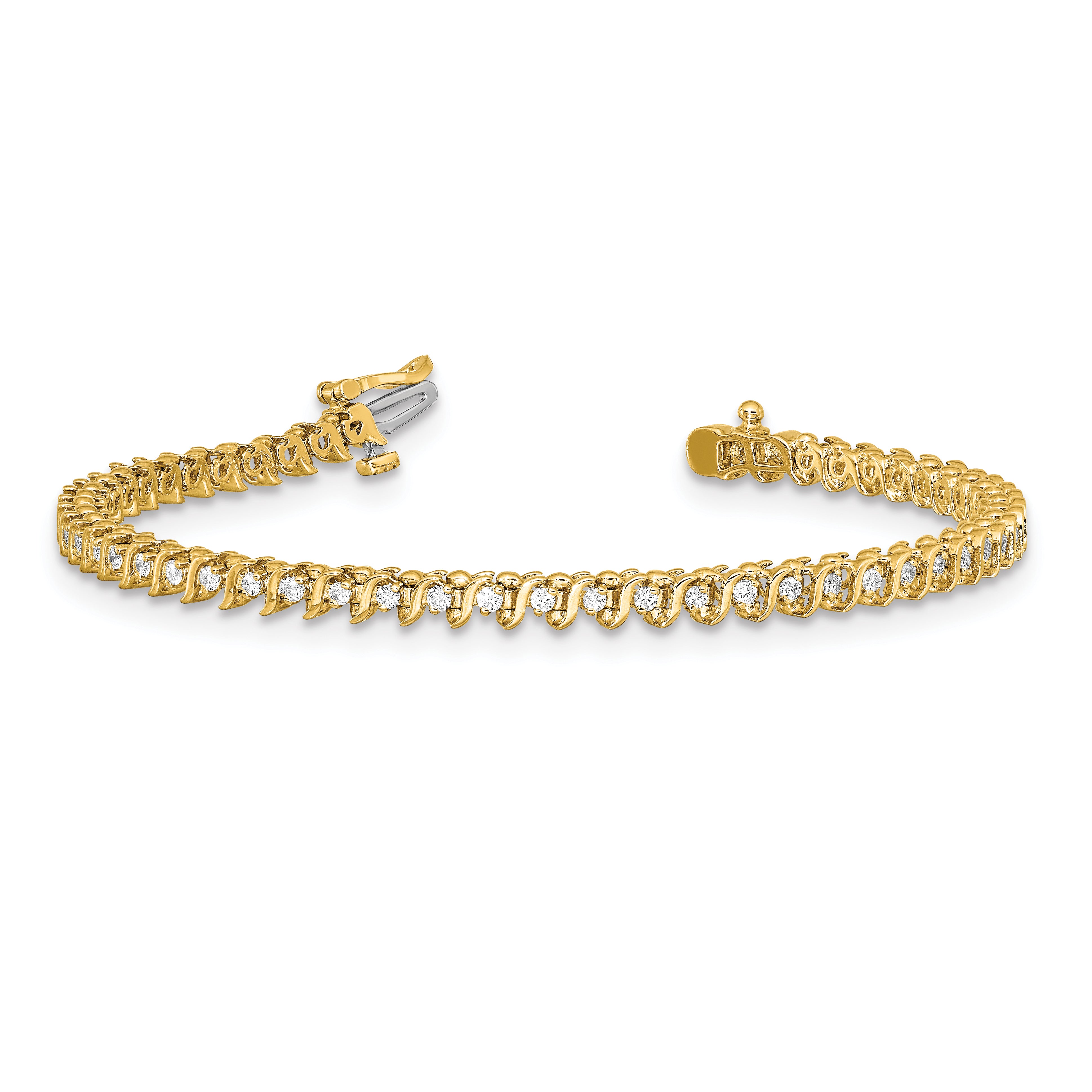 14k Complete 7/8 carat Round A Diamond 2-prong S-link 7 inch Tennis Bracelet X700A