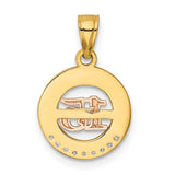 14k Two-tone with White Rhodium CZ 15 in Circle Pendant K5884