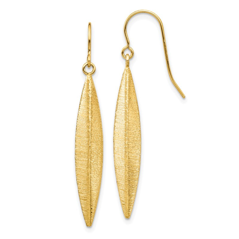 14k Brushed Pointed Oval Dangle French Hook Earrings TL1158