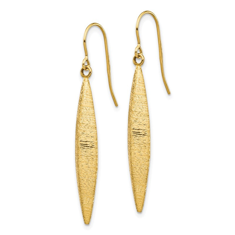 14k Brushed Pointed Oval Dangle French Hook Earrings TL1158