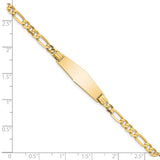 14k Polished Solid Chain/Solid Plate Figaro Link Soft Diamond Shape 24.5x7.3mm Plate 7 inch ID Bracelet FG100IDC