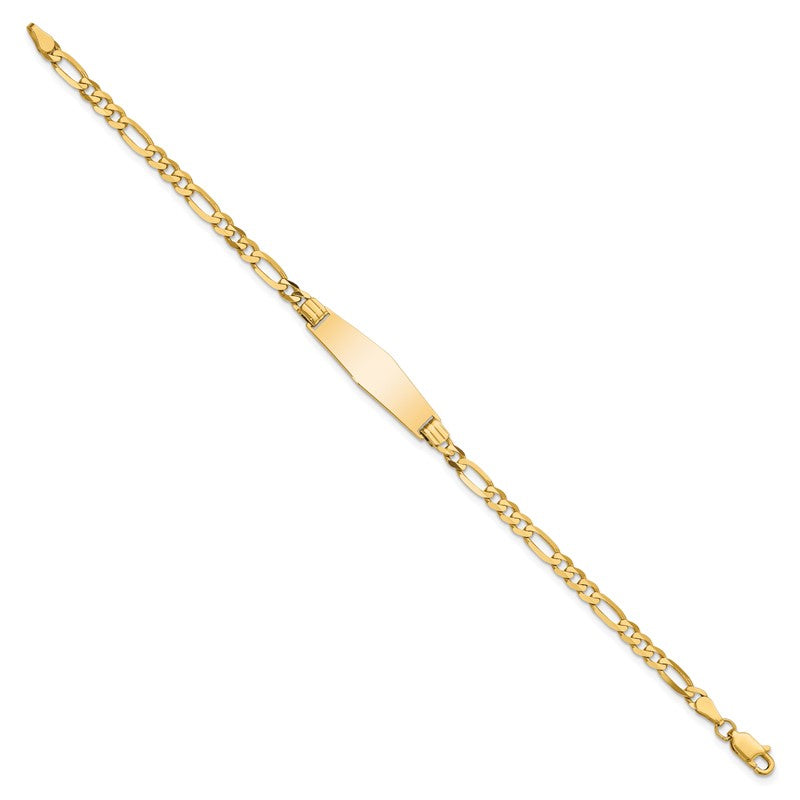 14k Polished Solid Chain/Solid Plate Figaro Link Soft Diamond Shape 24.5x7.3mm Plate 7 inch ID Bracelet FG100IDC