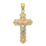 14K Tri-color Diamond-cut Filigree Crucifix Pendant D3645