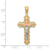 14K Tri-color Diamond-cut Filigree Crucifix Pendant D3645