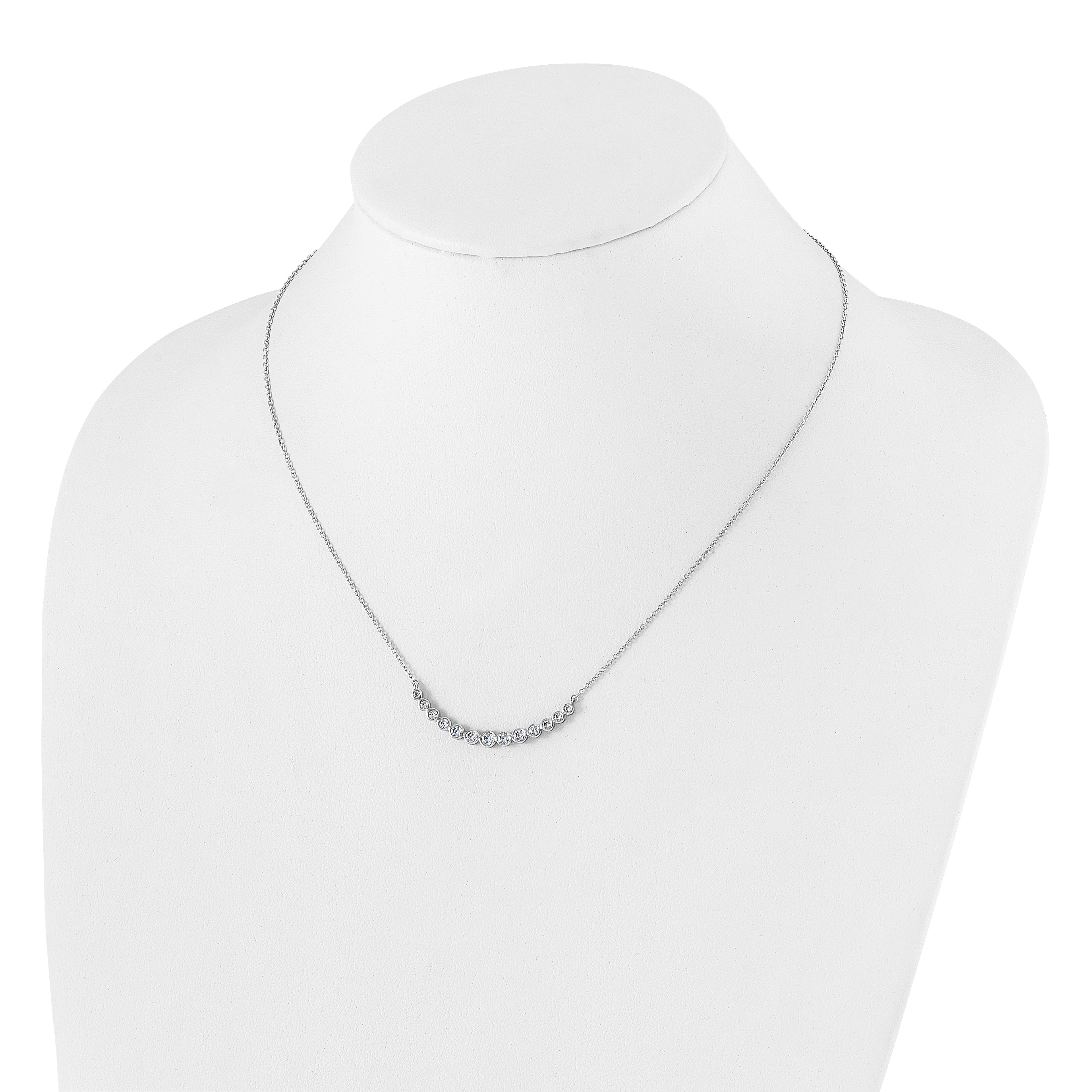 14k White Gold 1/4 carat Diamond Bezel-set Curved Bar 18 inch Necklace PM1005