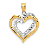 14K Two-tone Polished Diamond-cut Intertwined Hearts Pendant D4354
