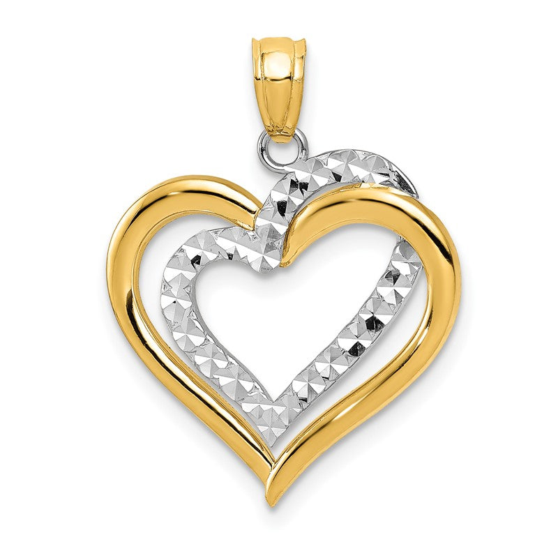 14K Two-tone Polished Diamond-cut Intertwined Hearts Pendant D4354