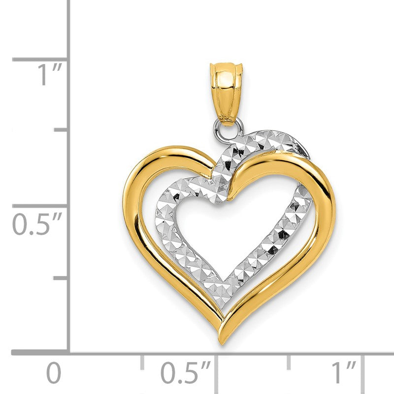 14K Two-tone Polished Diamond-cut Intertwined Hearts Pendant D4354