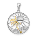 14K Two-tone Sun and Palm Tree in Circle Pendant D4597