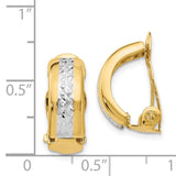 14k and White Rhodium 6x17mm Diamond-cut Half Hoop Omega Back Non-pierced Earrings E845