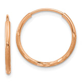 14k Rose Gold 1.2x16mm Diamond-cut Endless Tube Hoop Earrings XY1257