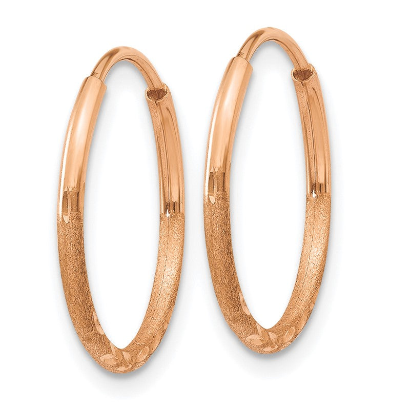14k Rose Gold 1.2x16mm Diamond-cut Endless Tube Hoop Earrings XY1257
