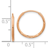 14k Rose Gold 1.2x16mm Diamond-cut Endless Tube Hoop Earrings XY1257