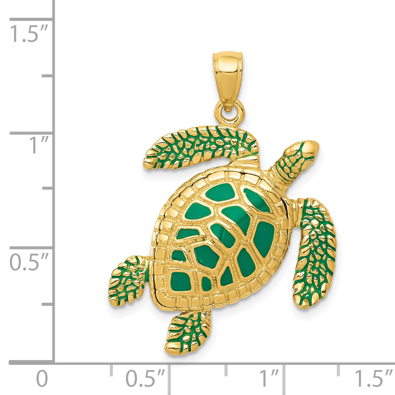 14k 3-D Green Enameled Sea Turtle Pendant K3305