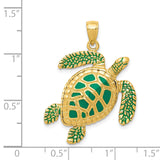 14k 3-D Green Enameled Sea Turtle Pendant K3305
