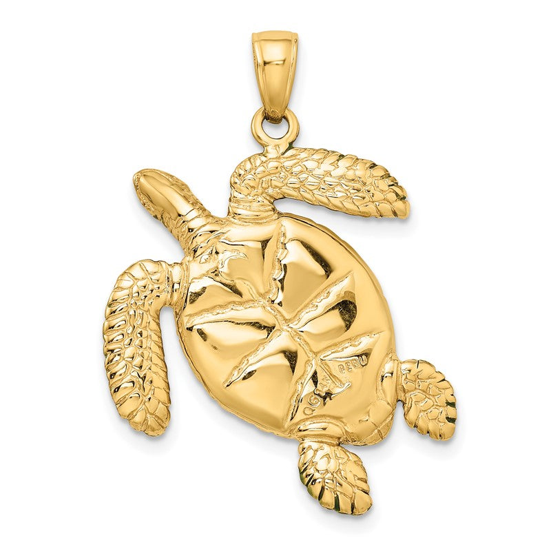 14k 3-D Green Enameled Sea Turtle Pendant K3305