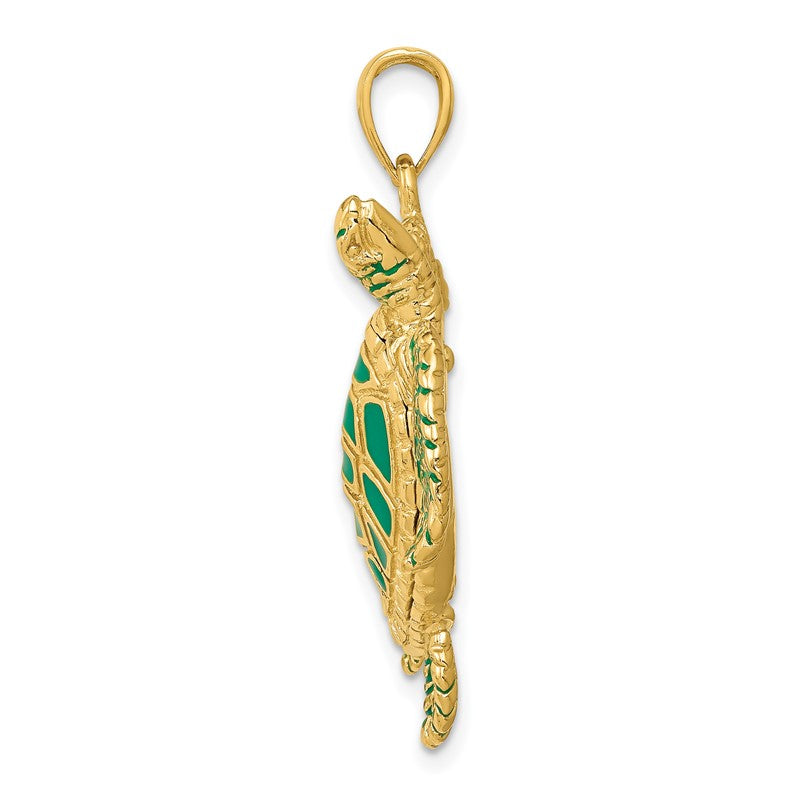 14k 3-D Green Enameled Sea Turtle Pendant K3305