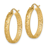 14k Satin and Polished Diamond-cut In/Out Hoop Earrings TF1573