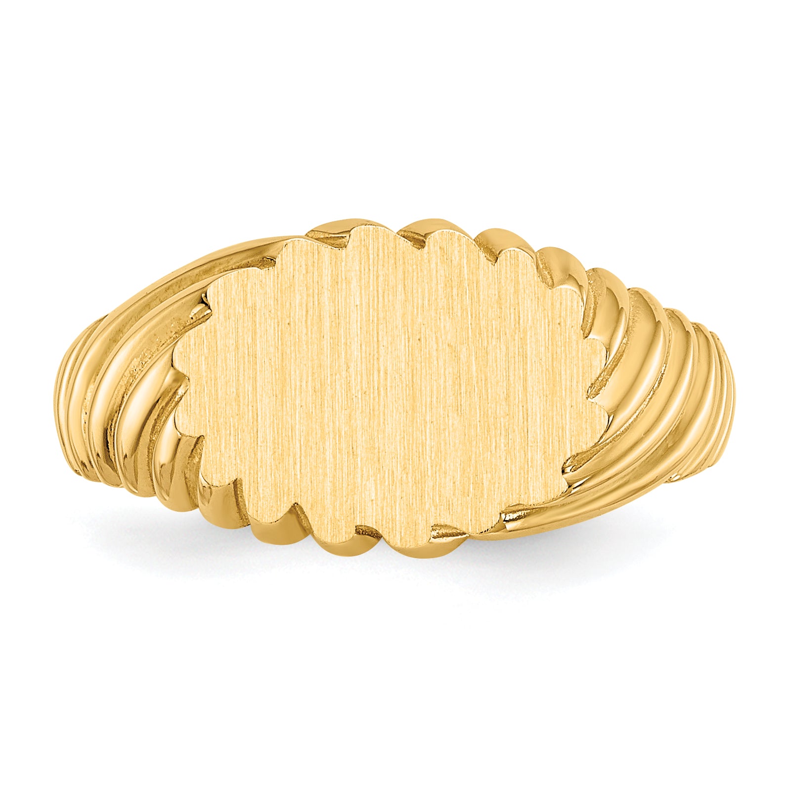 14k 10.0x7.5mm Oval Open Back Scalloped Edge Signet Ring CH203