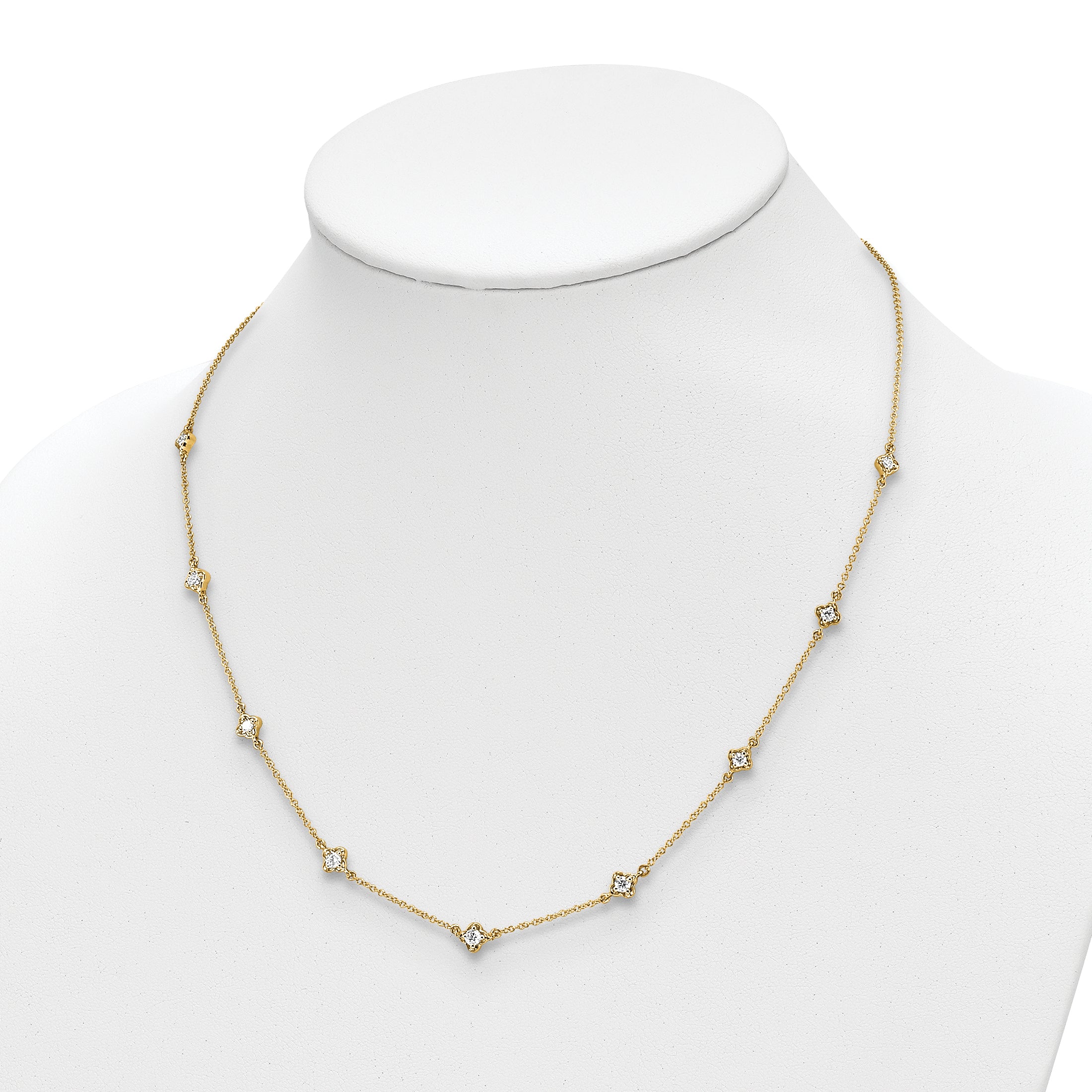 14k White Gold Complete 1/2 carat Diamond Quatrefoil Design 9-Station 18 inch Necklace PM3753