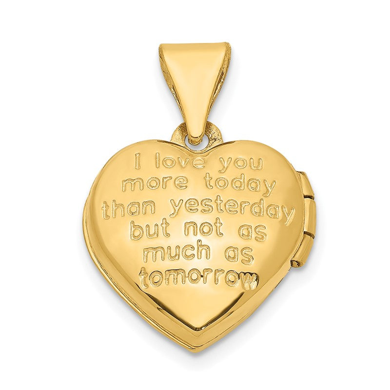 14k Two-tone Diamond LOVE with Poem on Reverse with Heart Charm 12mm Heart Locket XL635